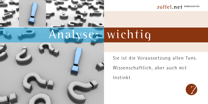 ANALYSE: wichtig! Sie ist die Voraussetzung allen Tuns. Wissenschaftlich, aber auch mit Instinkt.